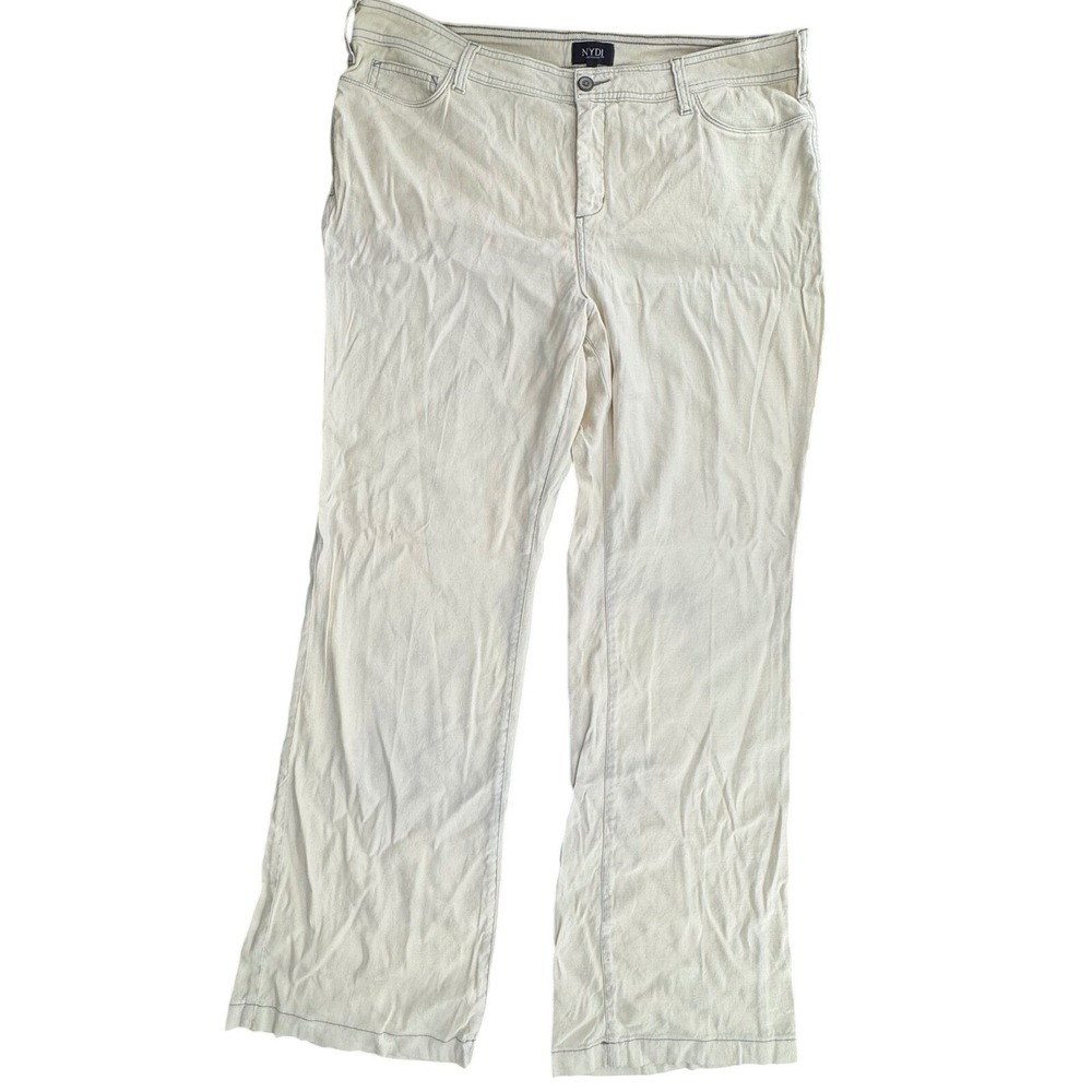 NYDJ Linen Blend Pants sz 16 Beige Lift Tuck Straight Leg Coastal Quiet Luxury